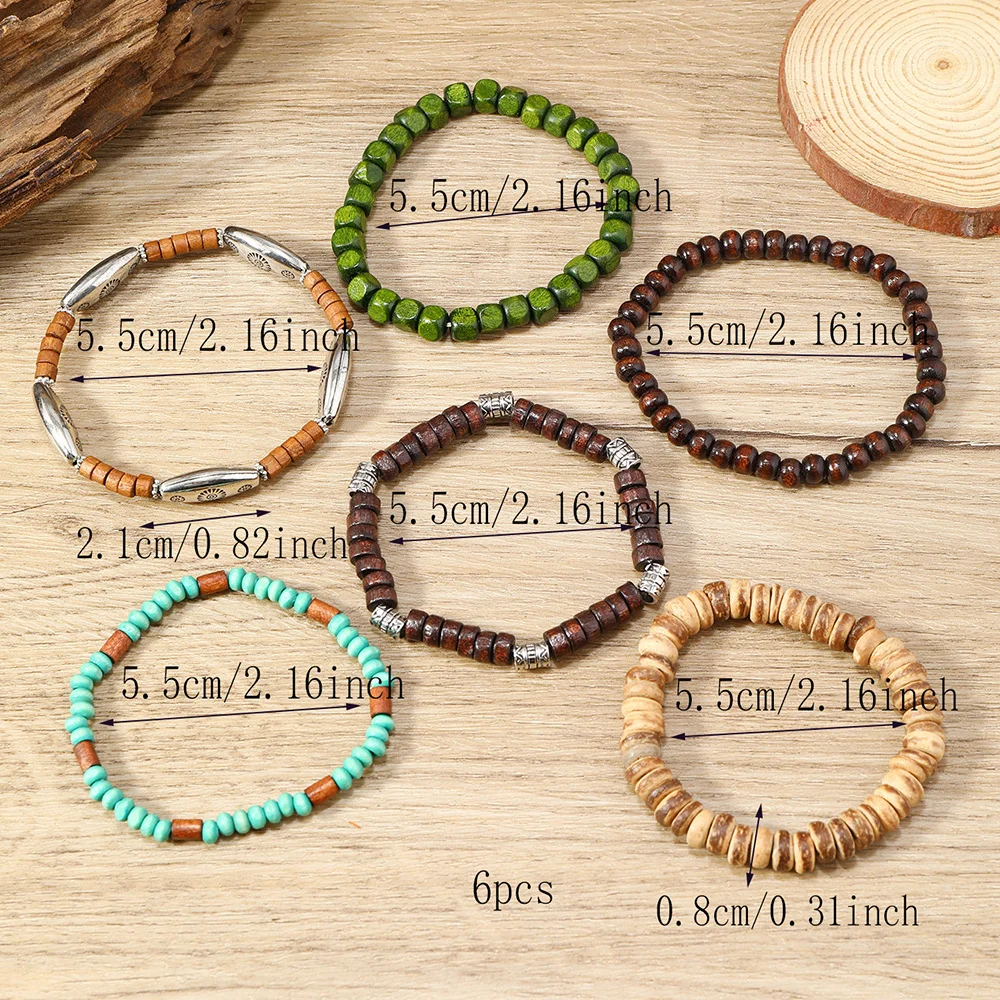 Men's Vintage Alloy Multi-layer Wooden Bead Bracelet-inspireuse