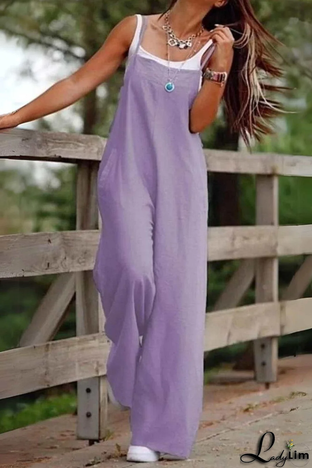 Solid Color Wide Leg Cami Jumpsuits