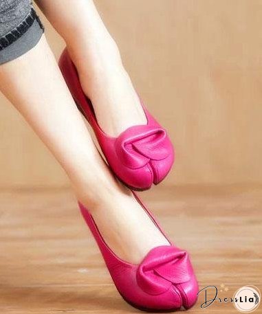 Rose Floral Cowhide Leather Flats Flats