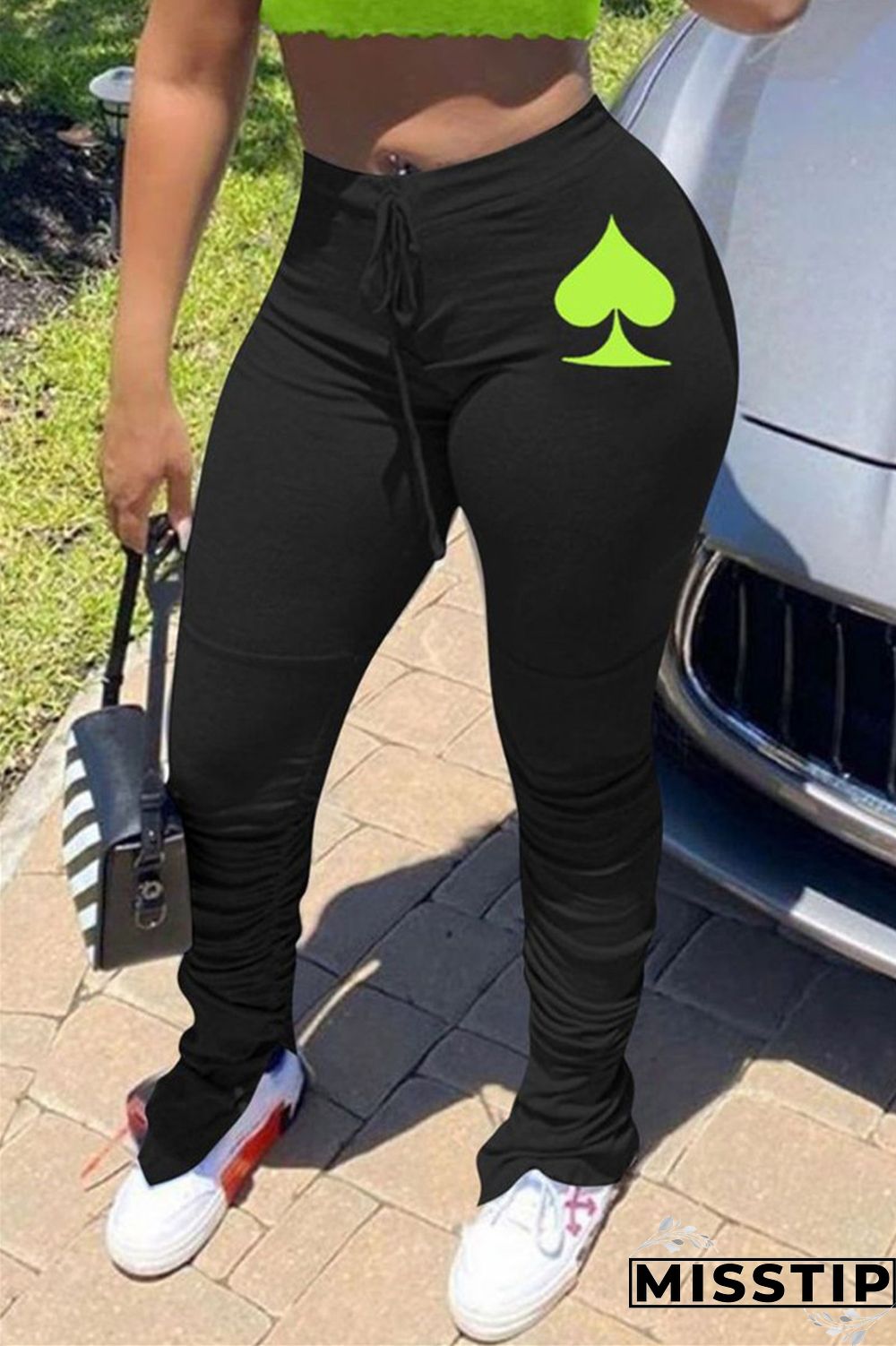 Pink Elastic Fly Mid Print Boot Cut Pants Bottoms