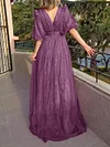 V-Neck Puff Sleeves Short Sleeve Split-Side V-Back Party Maxi Dress