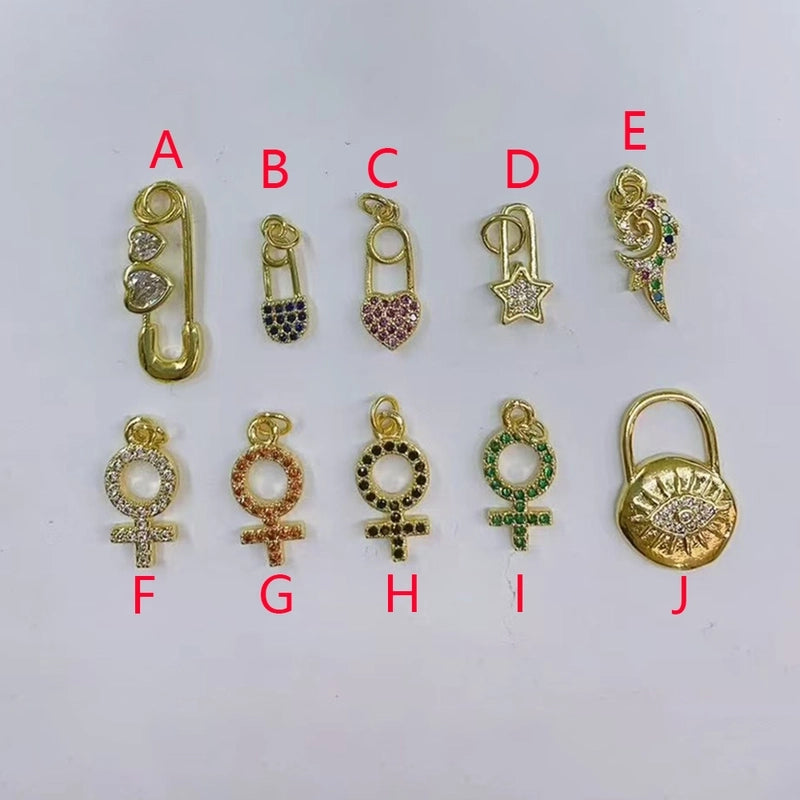 1 Pc/Package Copper Zircon 18K Gold Plated Star Heart Shape Symbol Polished Pendant Jewelry Accessories