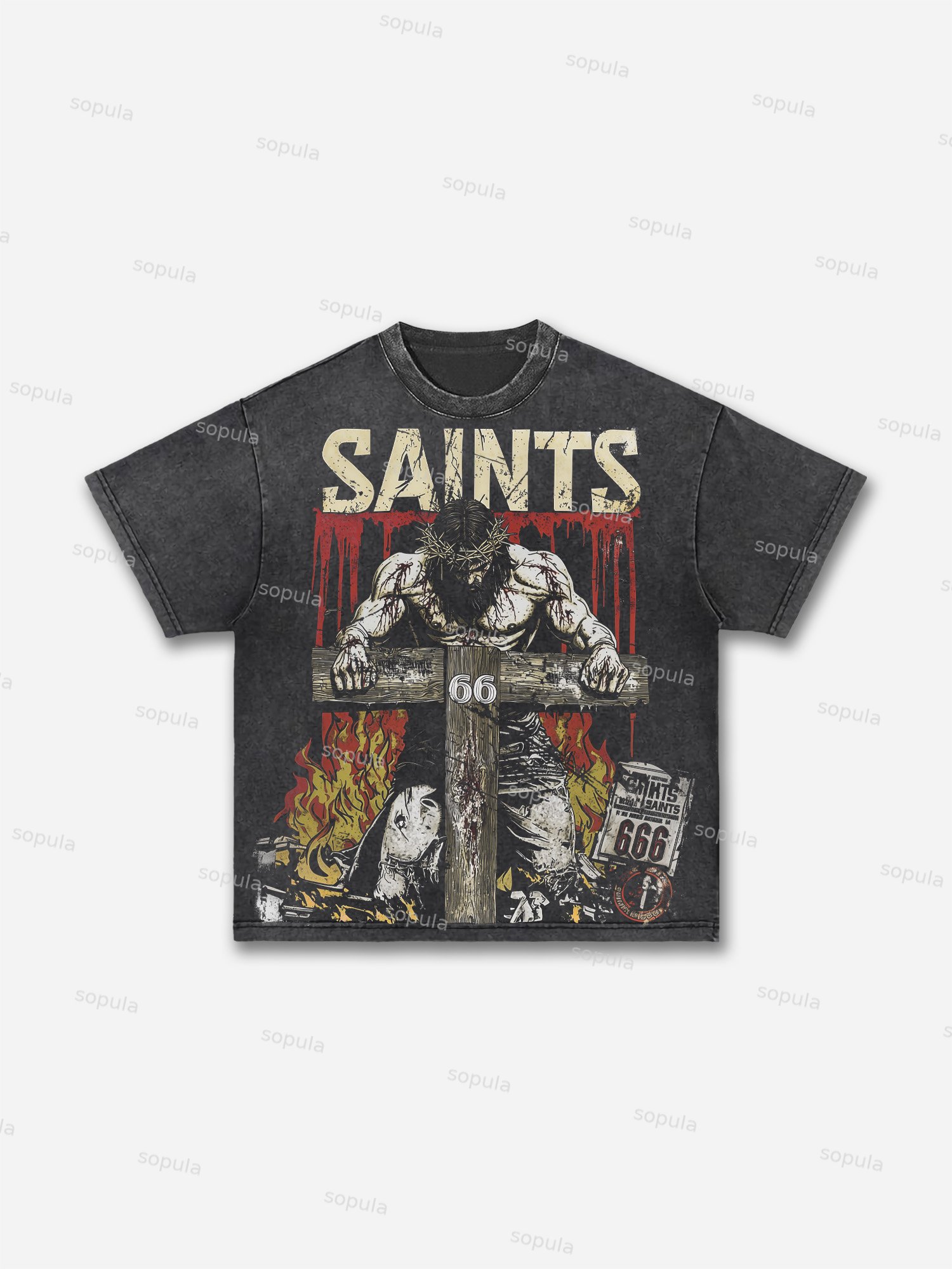 Vintage God Won't Fall Jesus Graphic Acid Wash T-shirt - Sopula｜Premium Graphic Tees & Graphic Clothing