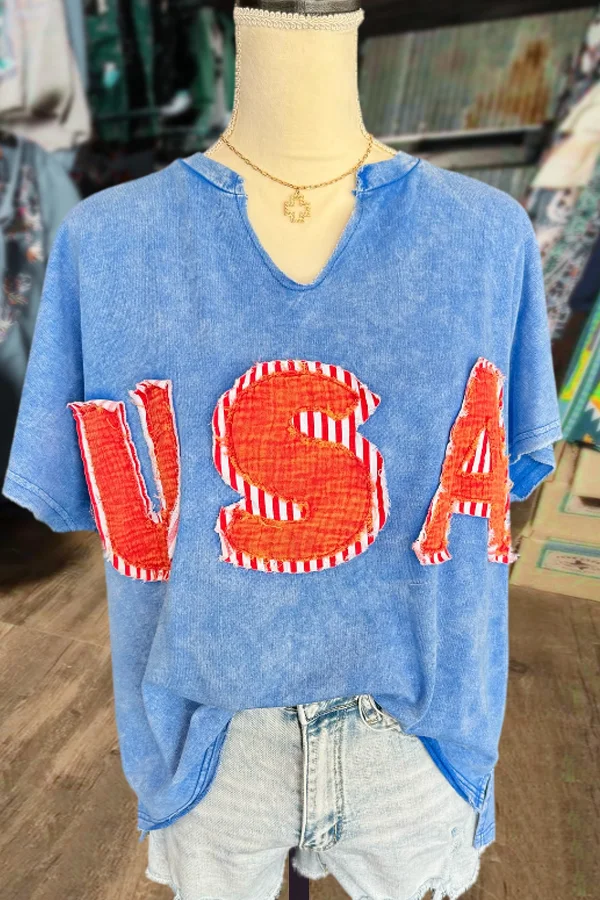 USA Patched Letter T-Shirt