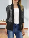Vibrant V-Neck Crochet Cardigan - Elegant 3/4 Sleeve Mesh Slim Fit, Breathable, Casual, Comfortable, Women's Fashion Clothing for Daily Wear