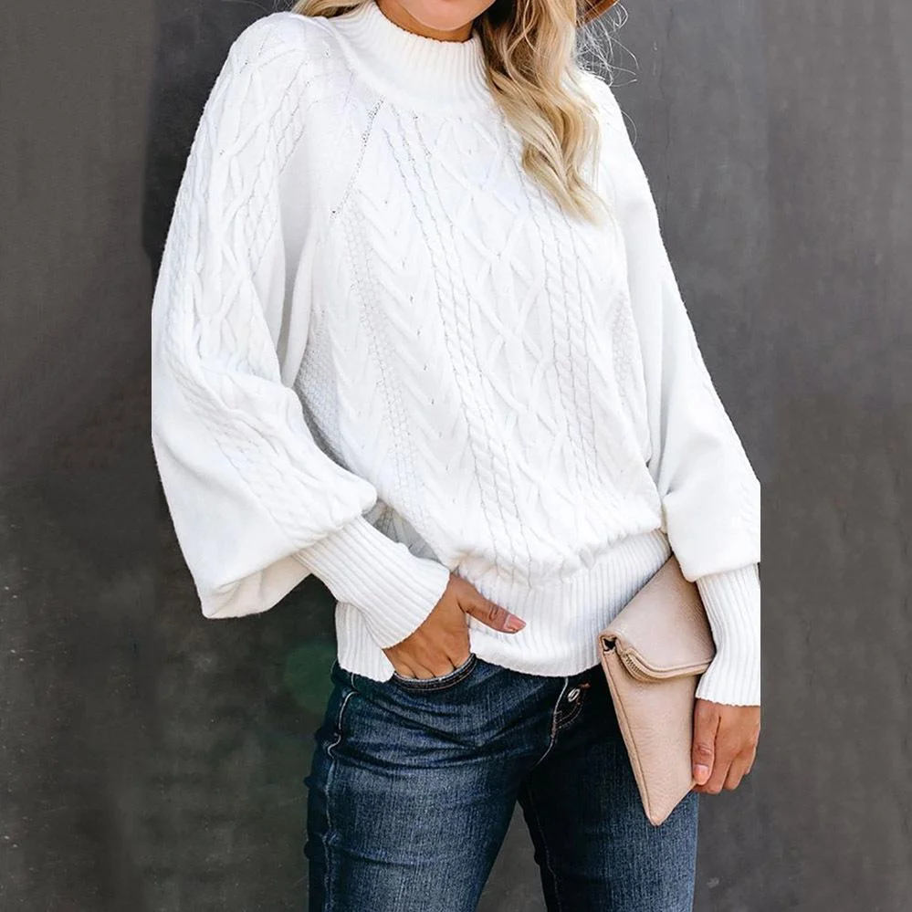 Collar Sweater Loose Long Sleeve Knitted Solid Color Sweater | EGEMISS