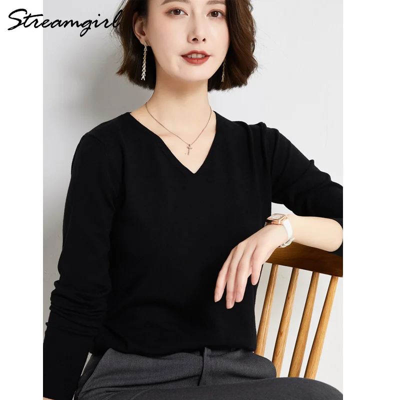 Toloer Women's Sweater 2021 White Jumper V Neck Ladies Winter Clothes Women Sweater Knitted Pullovers Sweaters For Women Fashion Winter
