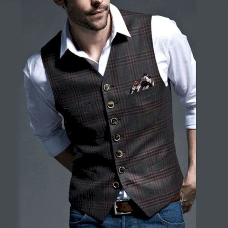 V-neck Double-breasted Vest Men's Vest