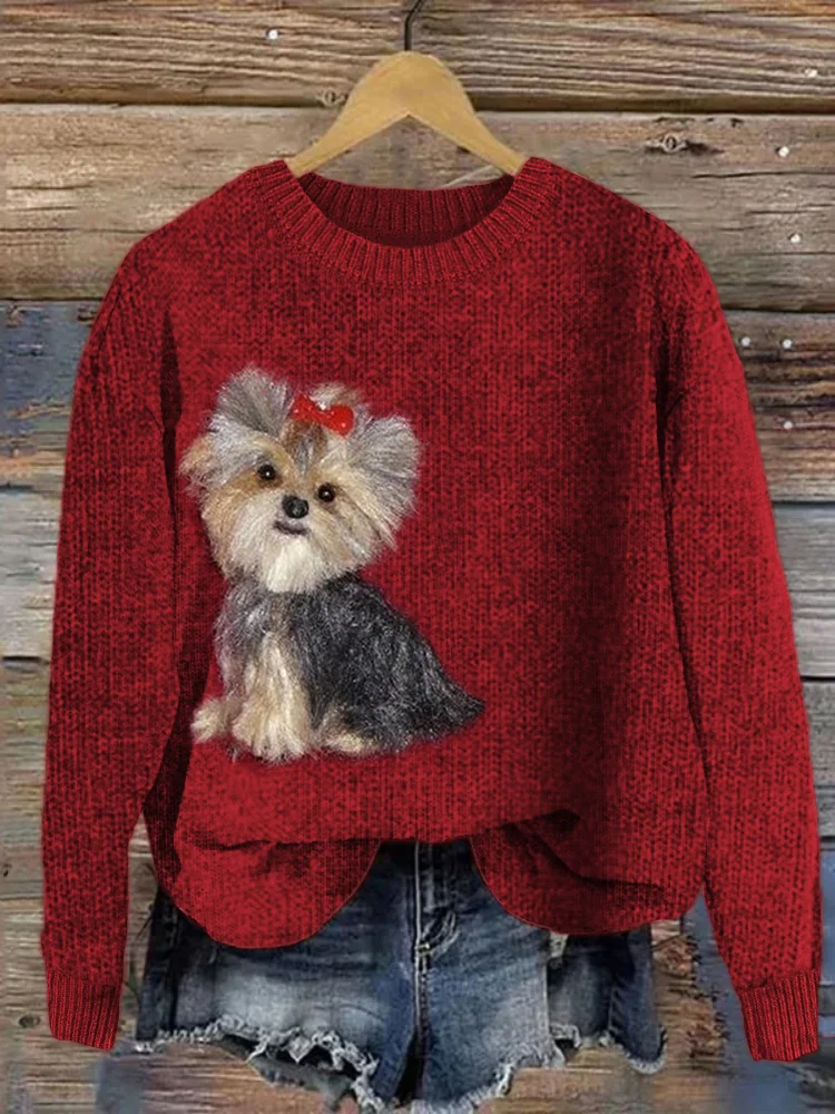 Comstylish Lovely Yorkshire Terrier Dog Felt Cozy Knit Sweater