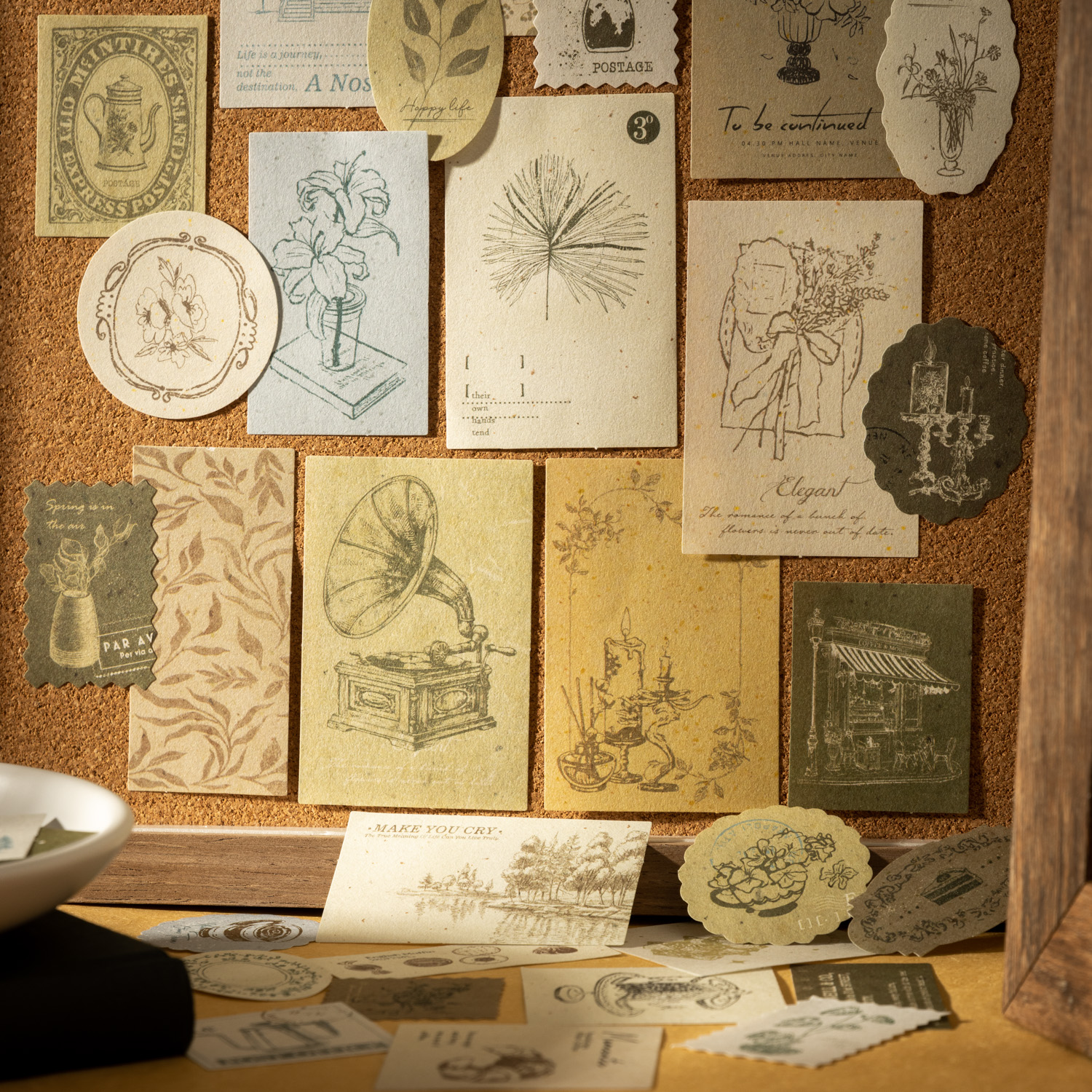 메모 패드 - 올드 타임즈 극장 시리즈 빈티지 식물 패턴 라벨