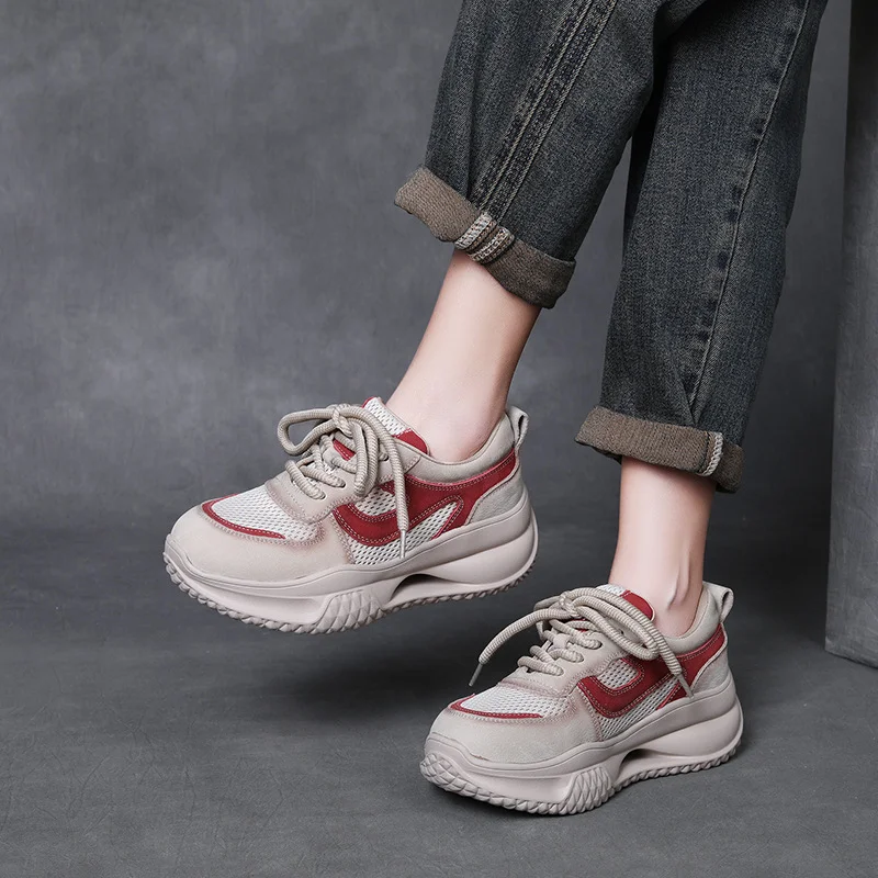 Yyvonne Layer Kraft Mesh Breathable Thick Base Old Dad Shoes 2025 Spring Sports Casual Shoes Women Comfortable Soft Sole Single Shoes