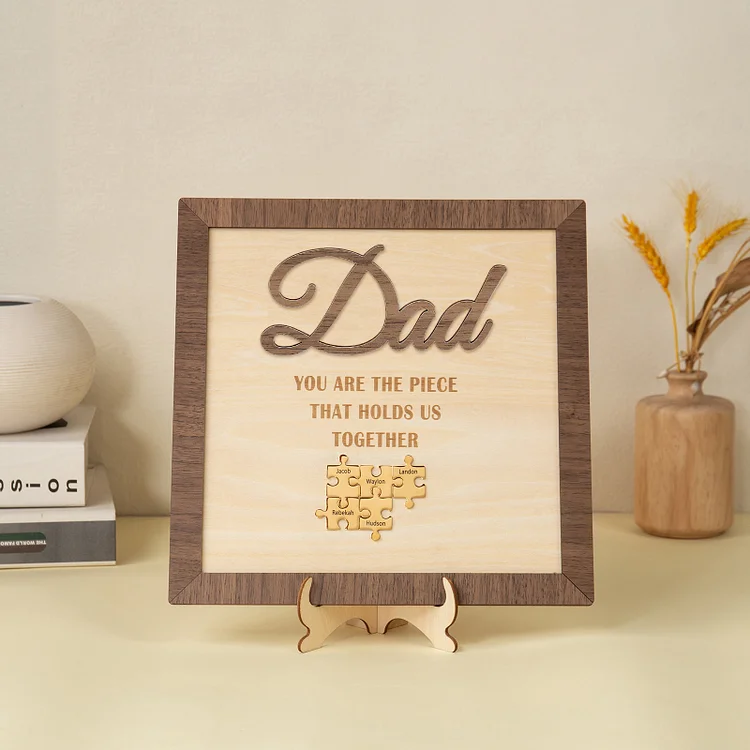 Personalized Dad Puzzle Sign with 5 Names You Are the Piece That Holds Us Together Father's Day Gift