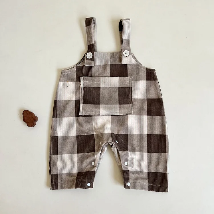  Baby Corduroy Plaid Casual Overalls 