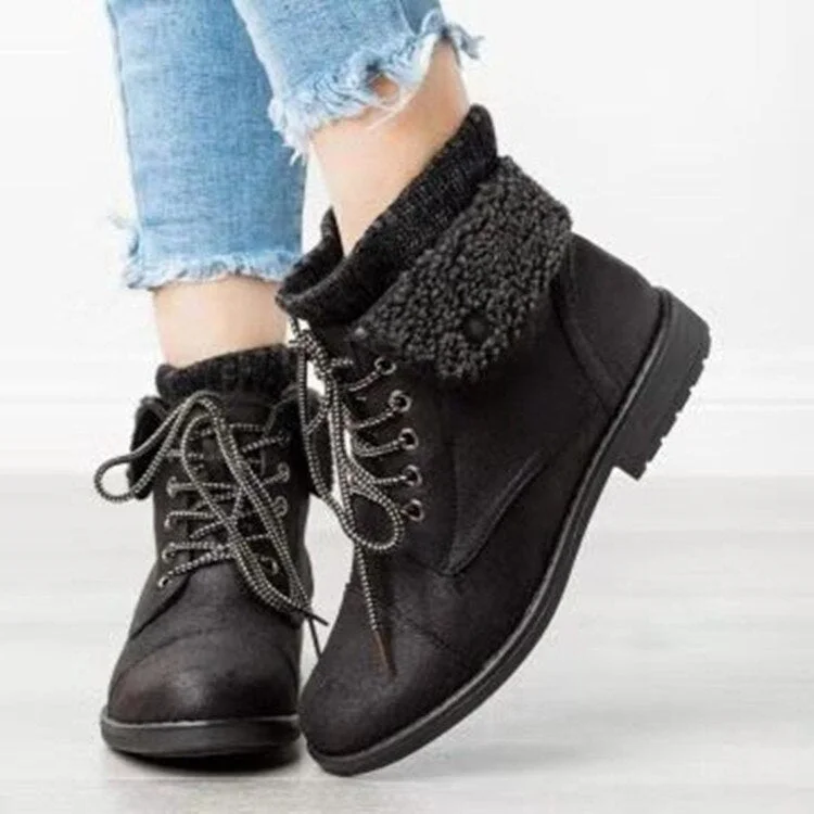 2020 New Winter Plus Velvet Snow Boots Large Size Women's Shoes Woolen Flanging Short Boots Front Lace Low-heeled Cotton Boots