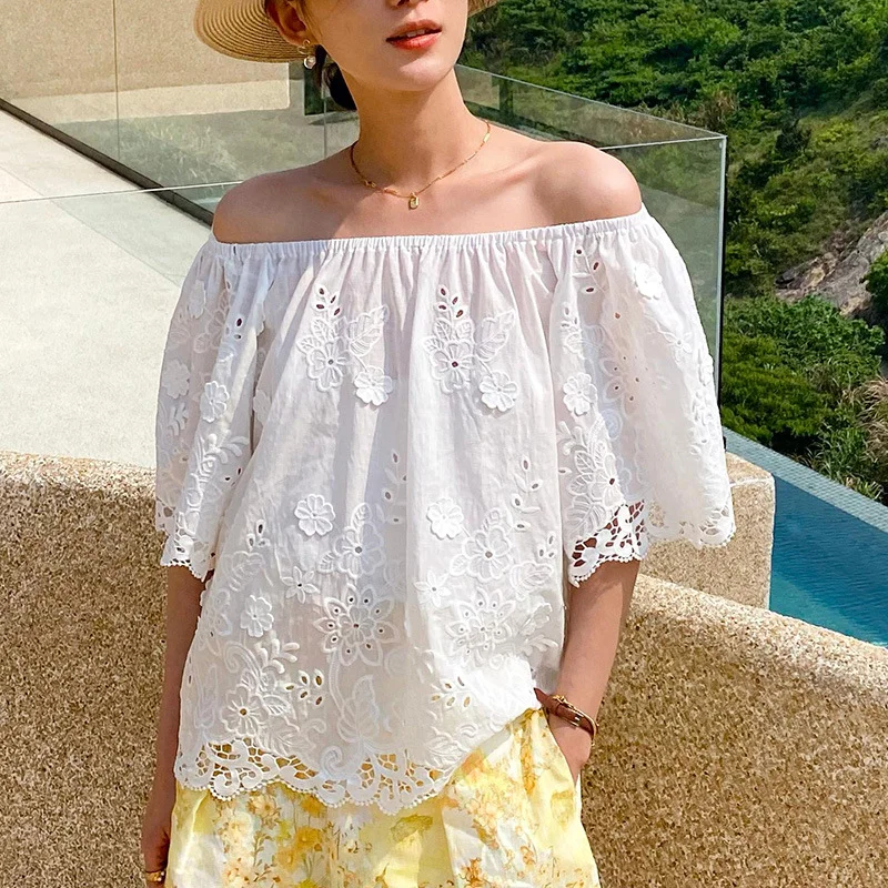 Uveng Uveng Three-Dimensional Embroidery French Top Women's European Women's Small Dress Design Small Top Woman Summer New
