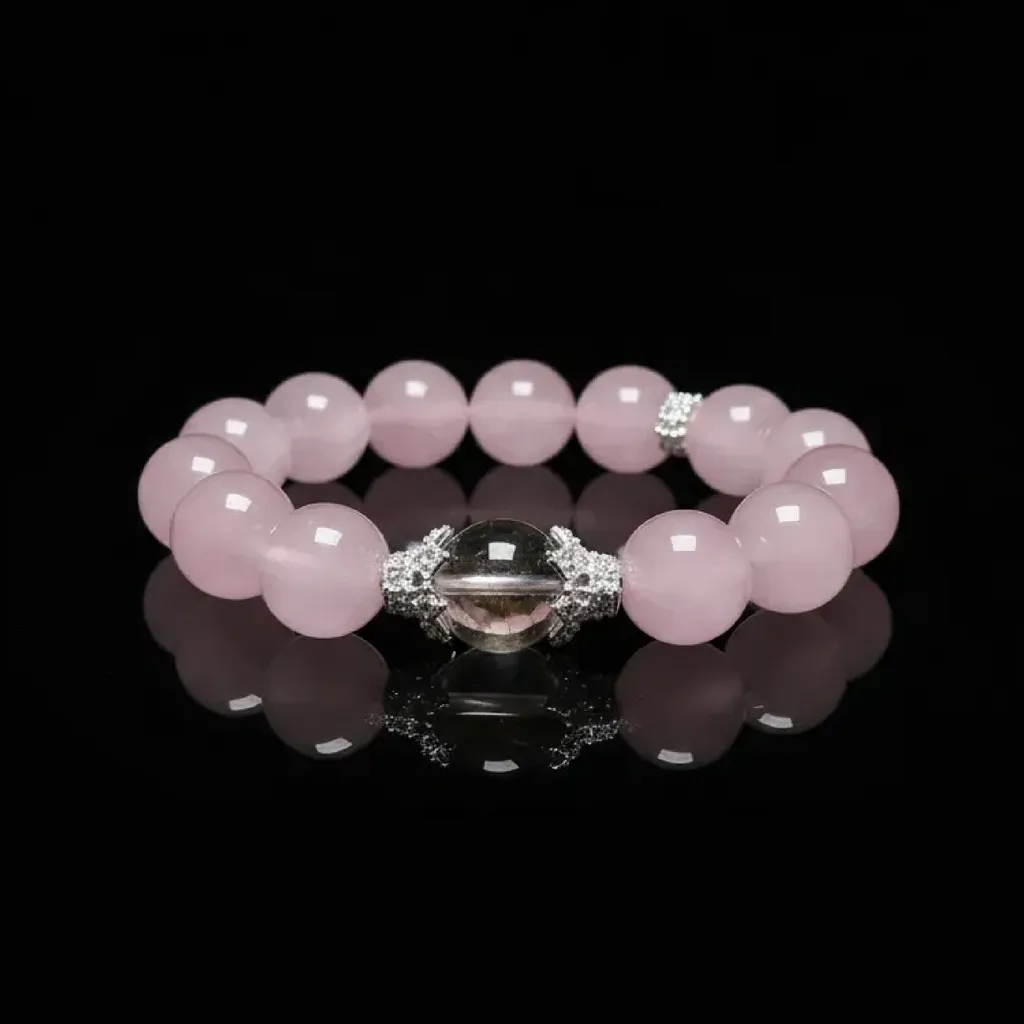 JiStones Ethereal Rose Quartz Statement Bracelet - Handcrafted Natural Elegance