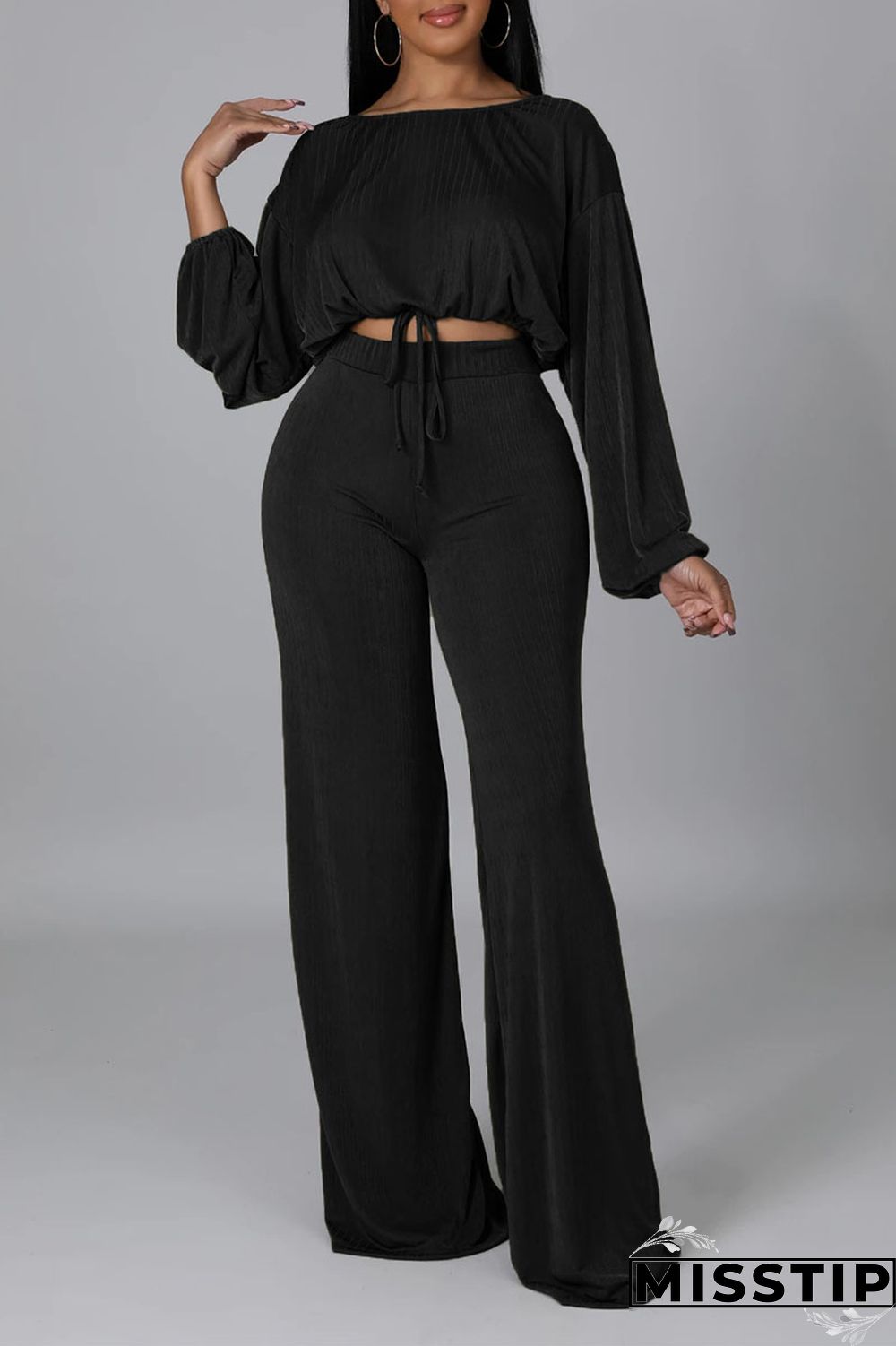 Red Bean Paste Casual Solid Patchwork O Neck Long Sleeve Two Pieces