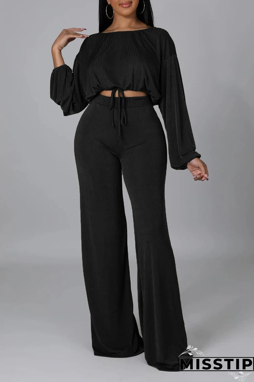 Red Bean Paste Casual Solid Patchwork O Neck Long Sleeve Two Pieces