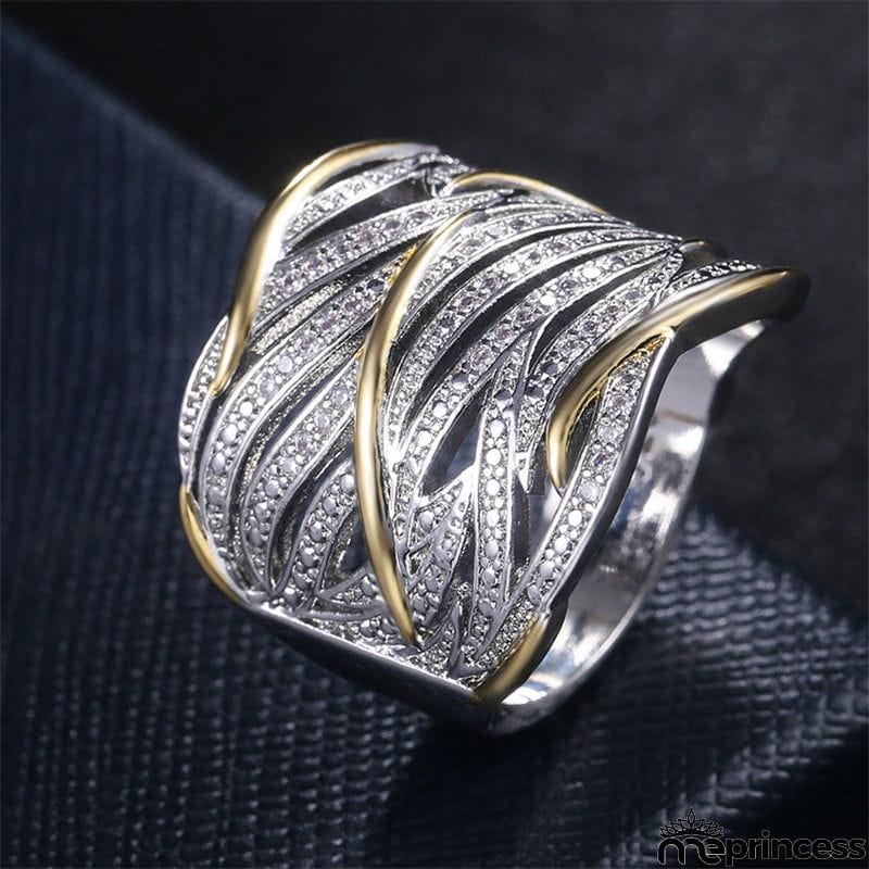New Full Zircon Multi-layer Gold Two-color Women's Ring