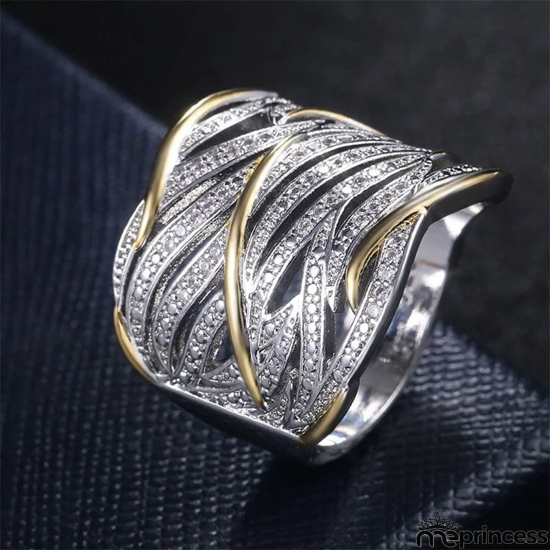 New Full Zircon Multi-layer Gold Two-color Women's Ring