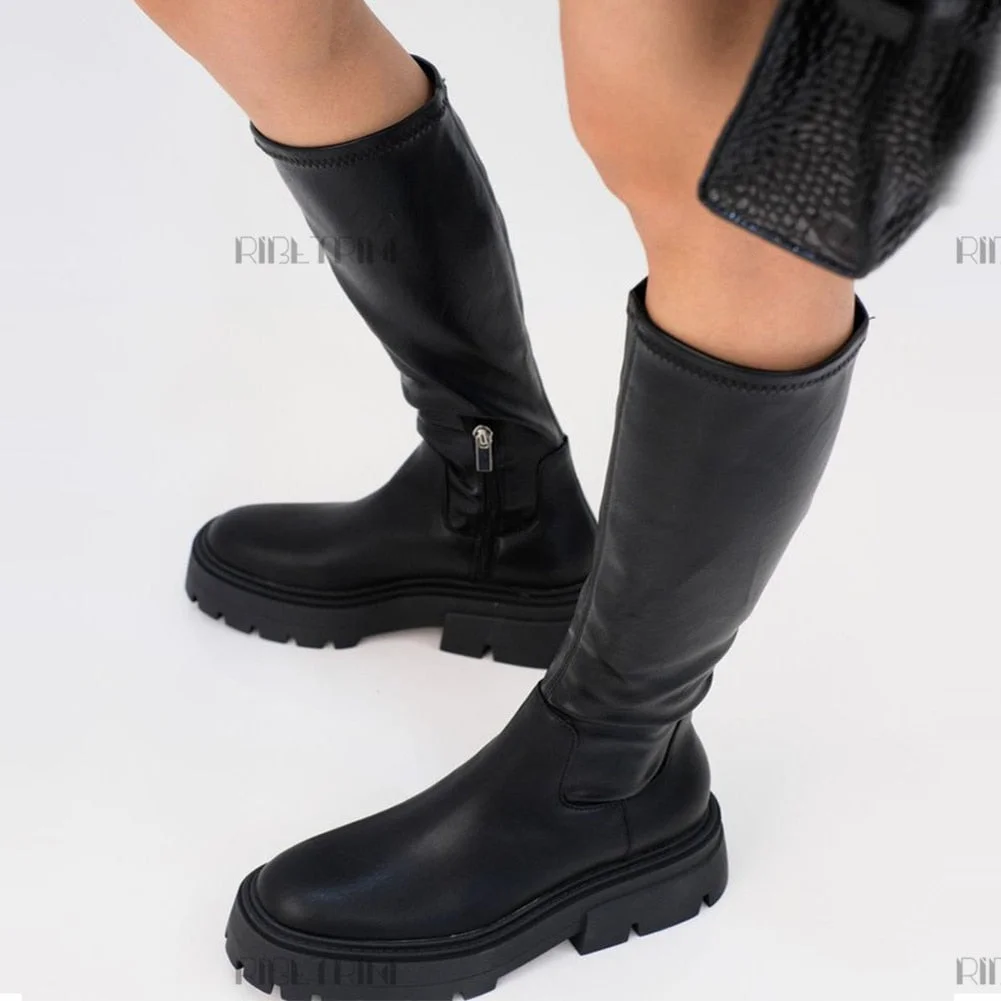 Brand ZA Platform Chunky Heel Zipper Ladies Thigh High Boots Fashion Comfy Black Design Casual Over The Knee Boots For Women