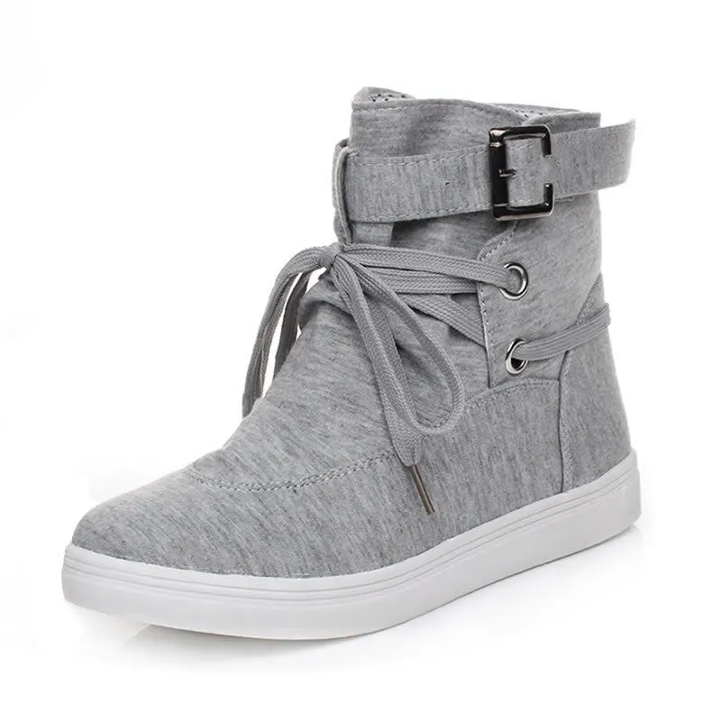 2022 HOT Autumn Women Boots Casual Canvas Shoes Woman Flats Solid Ankle Boots Black and Grey Platform Shoes Woman S008