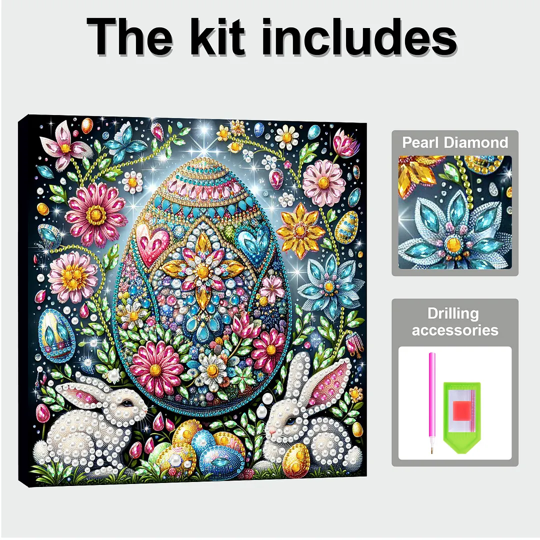 Easter Egg DIY Art Craft Pearl Diamond Painting with Frame 9.84x9.84in Diamond Art Pearl Painting Kit for Adults Beginners Gift Idea Home Wall Decor