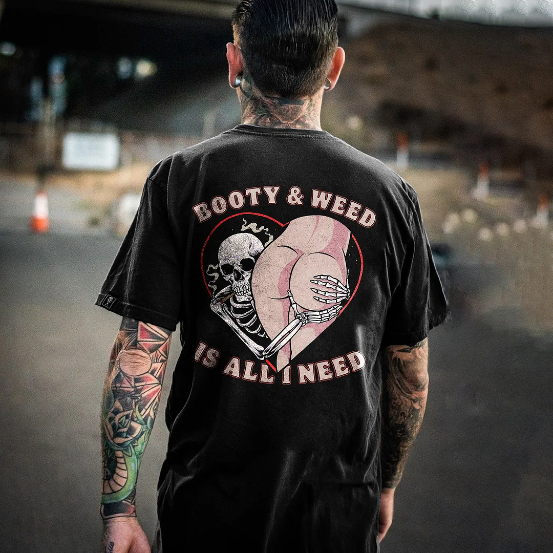 Booty & Weed Is All I Need Skull Printed Men's T-shirt -  