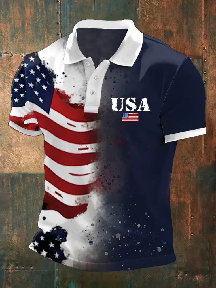 Men's America Flag Print Polo Shirt