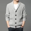 New men's long sleeve cardigan pocket turtleneck solid color sweater