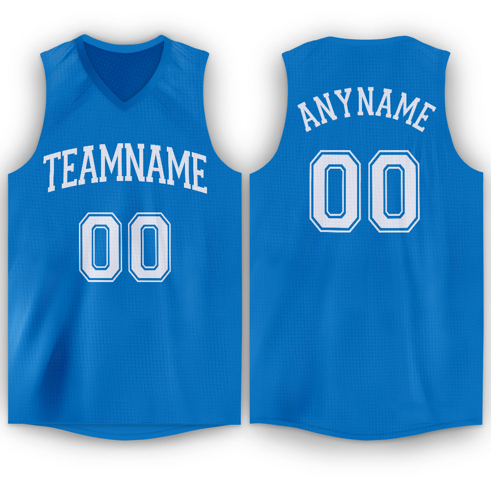 Custom Blue White V-Neck Basketball Jersey | captainssportss.com