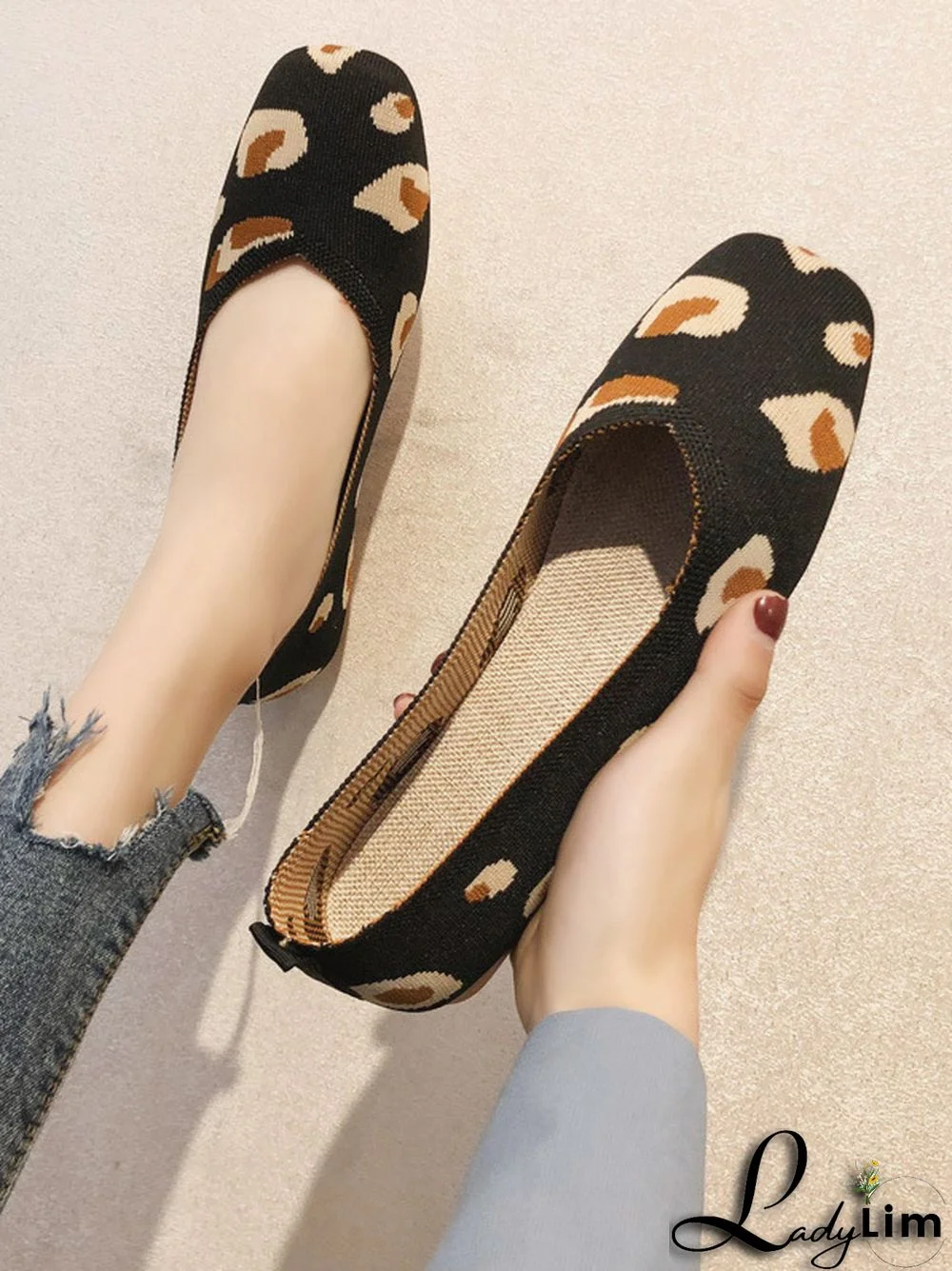 Breathable Contrast Color Leopard Flat Shoes