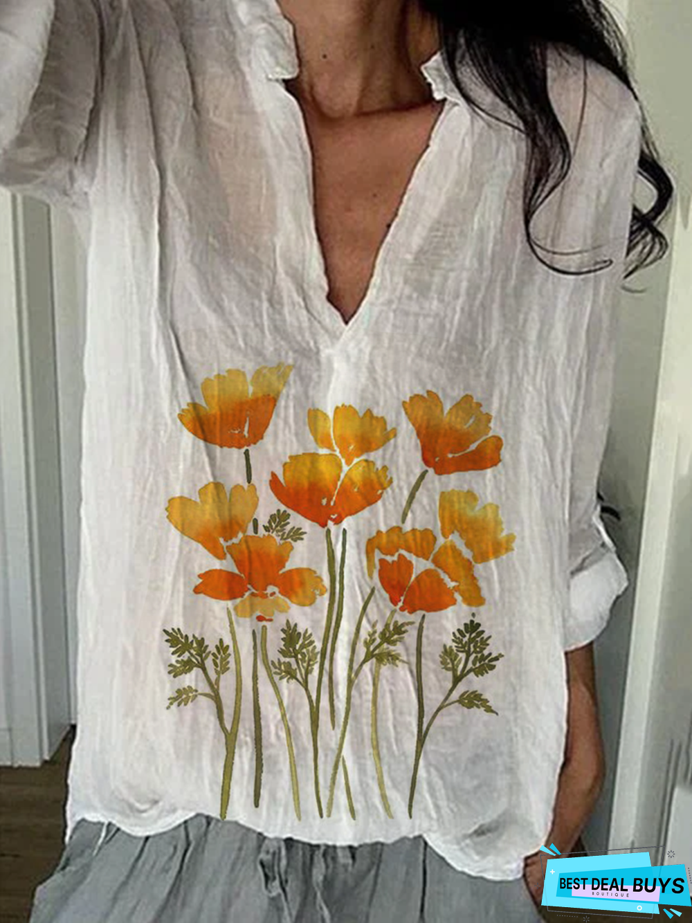 Floral-Print Shift Vintage Tops