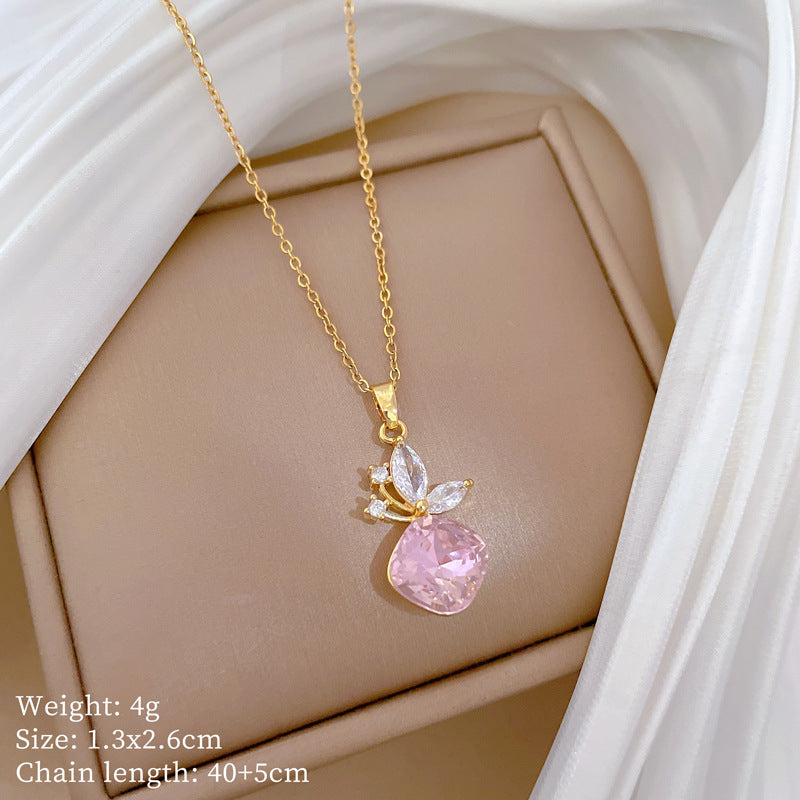 Simple Butterfly Full Diamond Fashion Gorgeous Full Diamond Necklace Female Versatile Clavicle Chain Titanium Steel