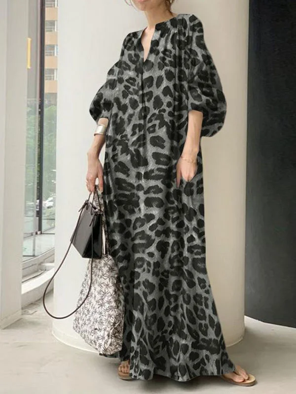 Leopard Print Loose Women's Shirt Dress