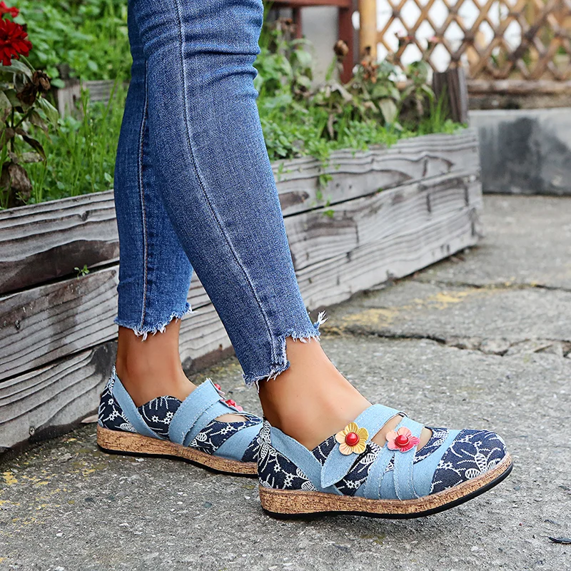 Women's Genuine Leather Splicing Colored Stitching Hook Loop Flat Clarks Shoes - vzzhome