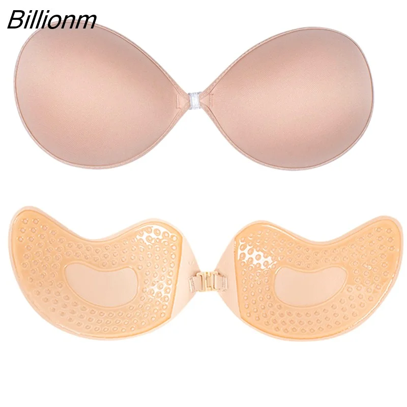 Billionm Sexy Women Invisible Push Up Bra Self-Adhesive Silicone Bust Front Closure Sticky Bra Black Skin Backless Strapless Bra