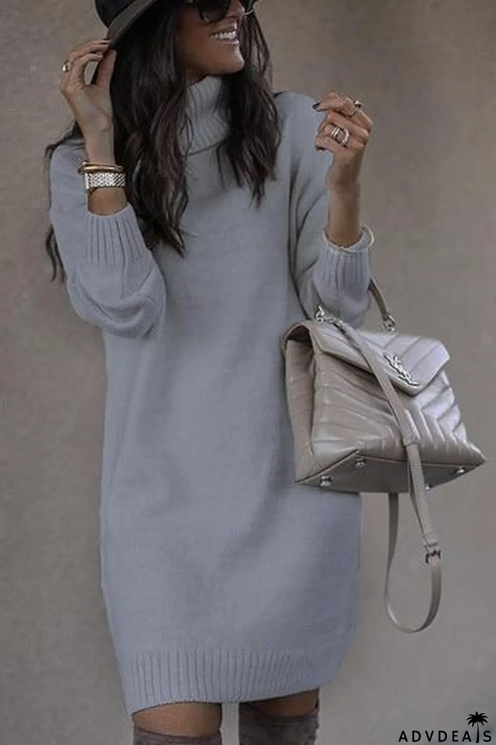 Casual Medium Length High Neck Sweater