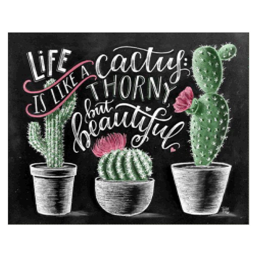 

Life Is Like A Cactus Thorny But Beautiful Blackboard Quotes - Round Drill Diamond Painting - 25x30CM, 501 Original