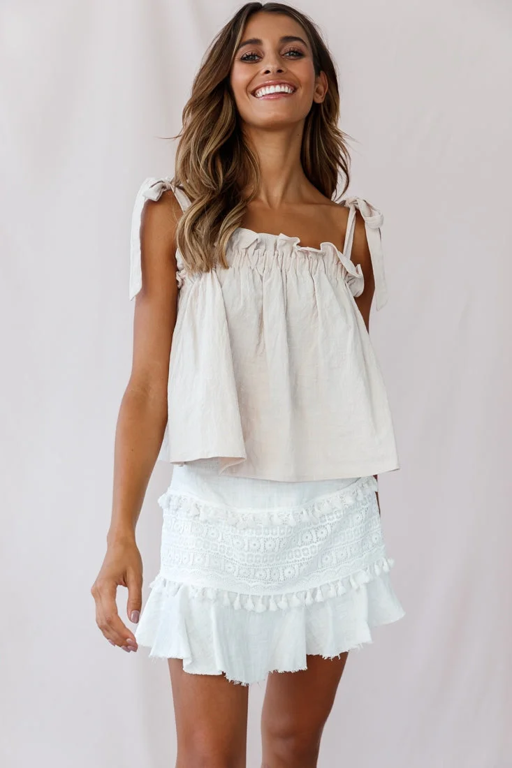 Elexa Crochet Appliqué Raw Hem Skirt White