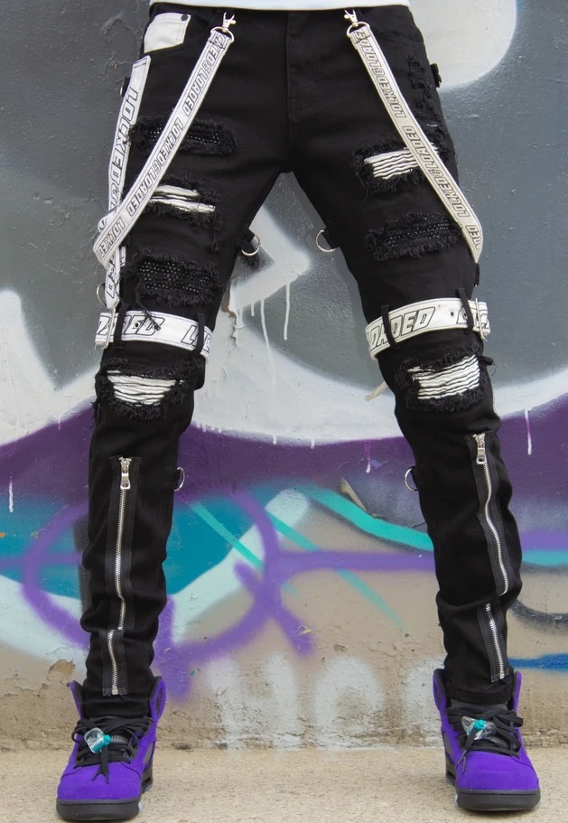 Goth Punk Ripped Strap Jeans / TECHWEAR CLUB / Techwear