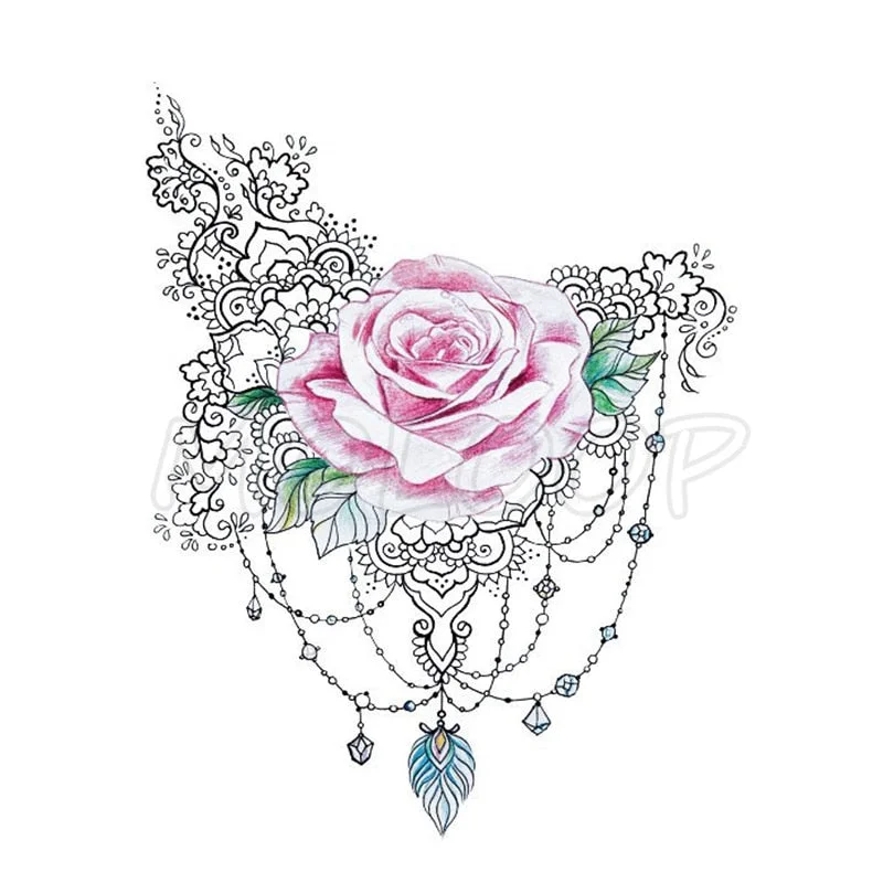 Temporary Tattoo Stickers Sexy Rose Heart-shaped Wreath Fake Tatto Waterproof Tatoo Back Leg Arm Belly Big Size for Women Girl