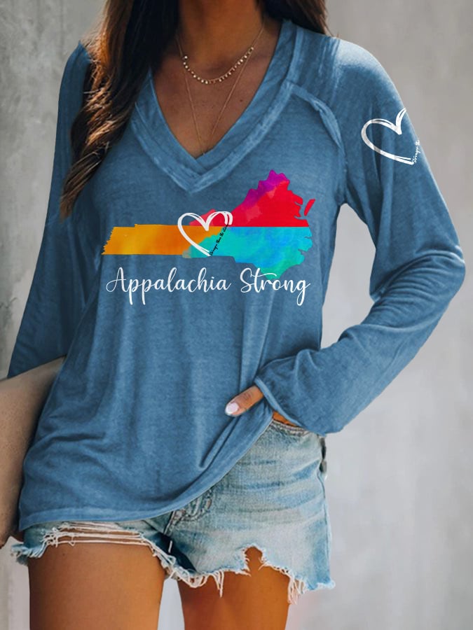 V-neck Retro Appalachia Strong Stronger Than The Storm Print T-Shirt