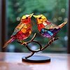 Acrylic Birds on Branch Statue Art Craft Stained Birds Ornament Collectible Gift