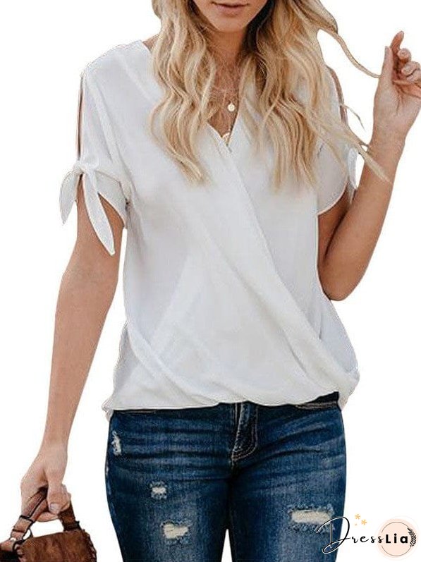 Elegant Solid Color Draped Blouse
