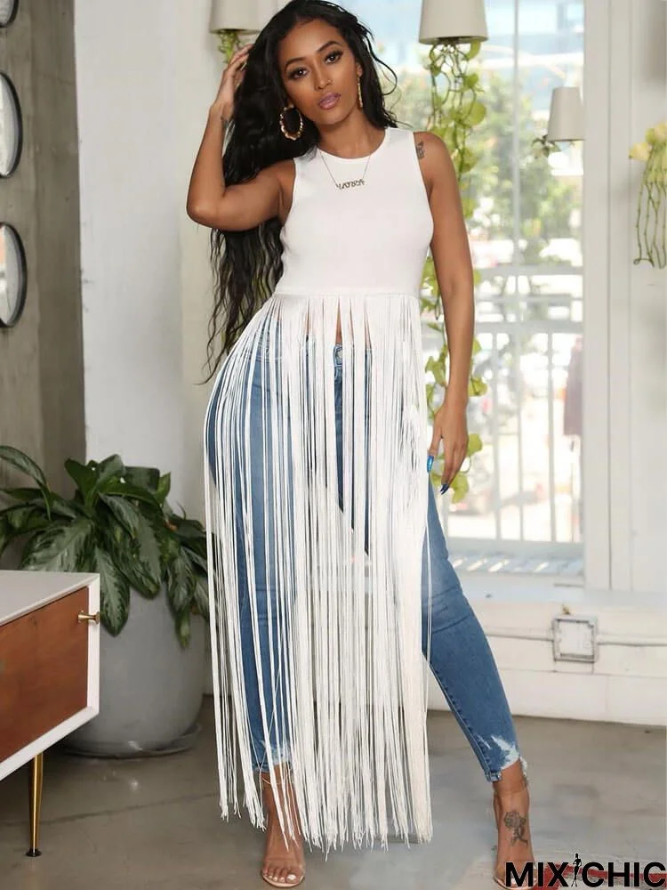 Sleeveless Long Tassel Tops