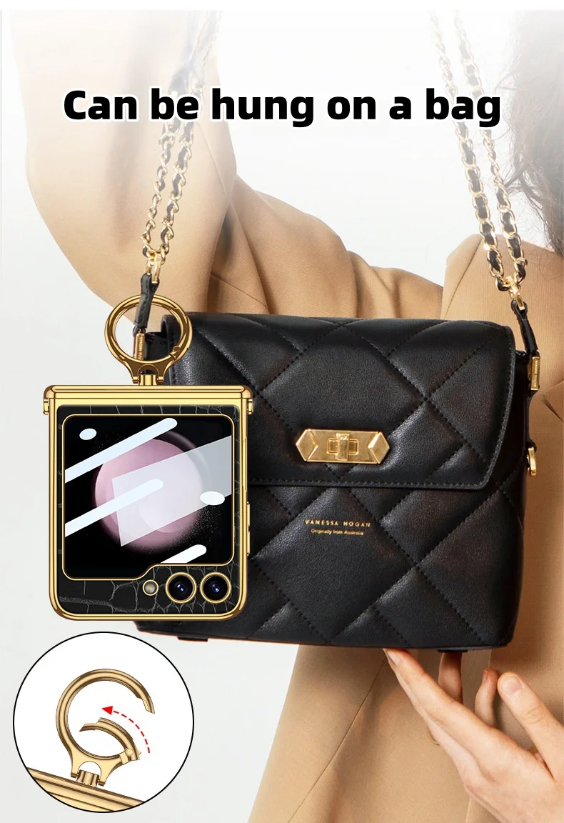 Suitable for Samsung Zfilp5/4/3 Leather Stand Ring Phone Case