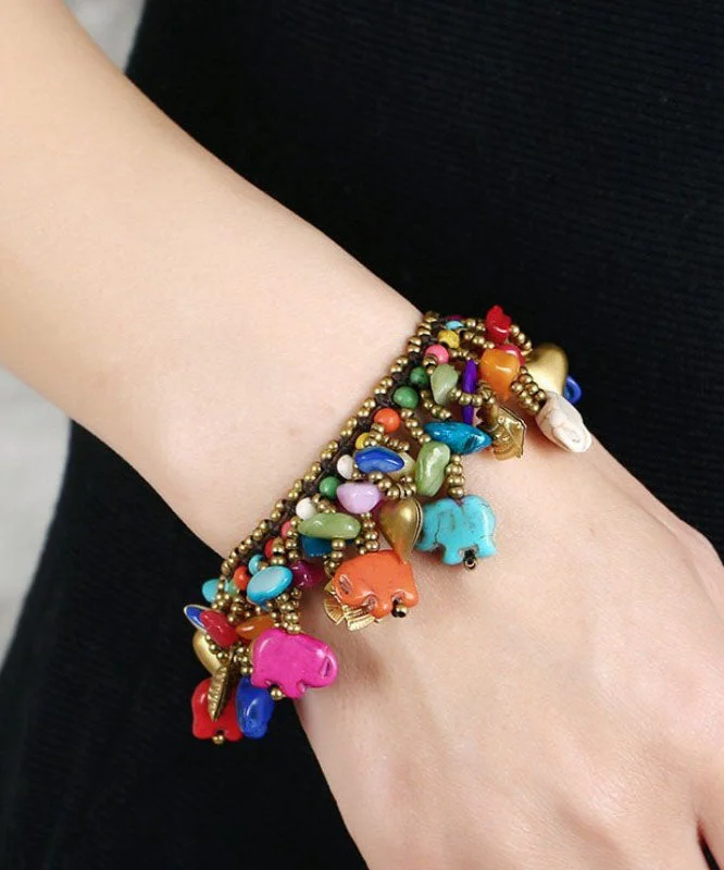 Style Rainbow Copper Hand Knitting Turquoise Wax Line Charm Bracelet