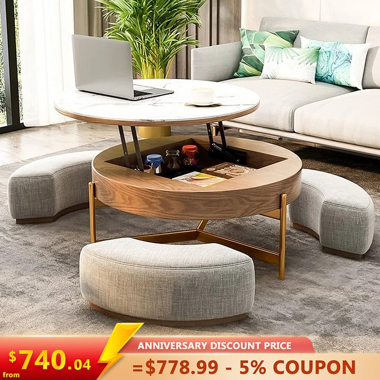 Lift Top Coffee Table With Storage, Modern Round Ottoman With Storage