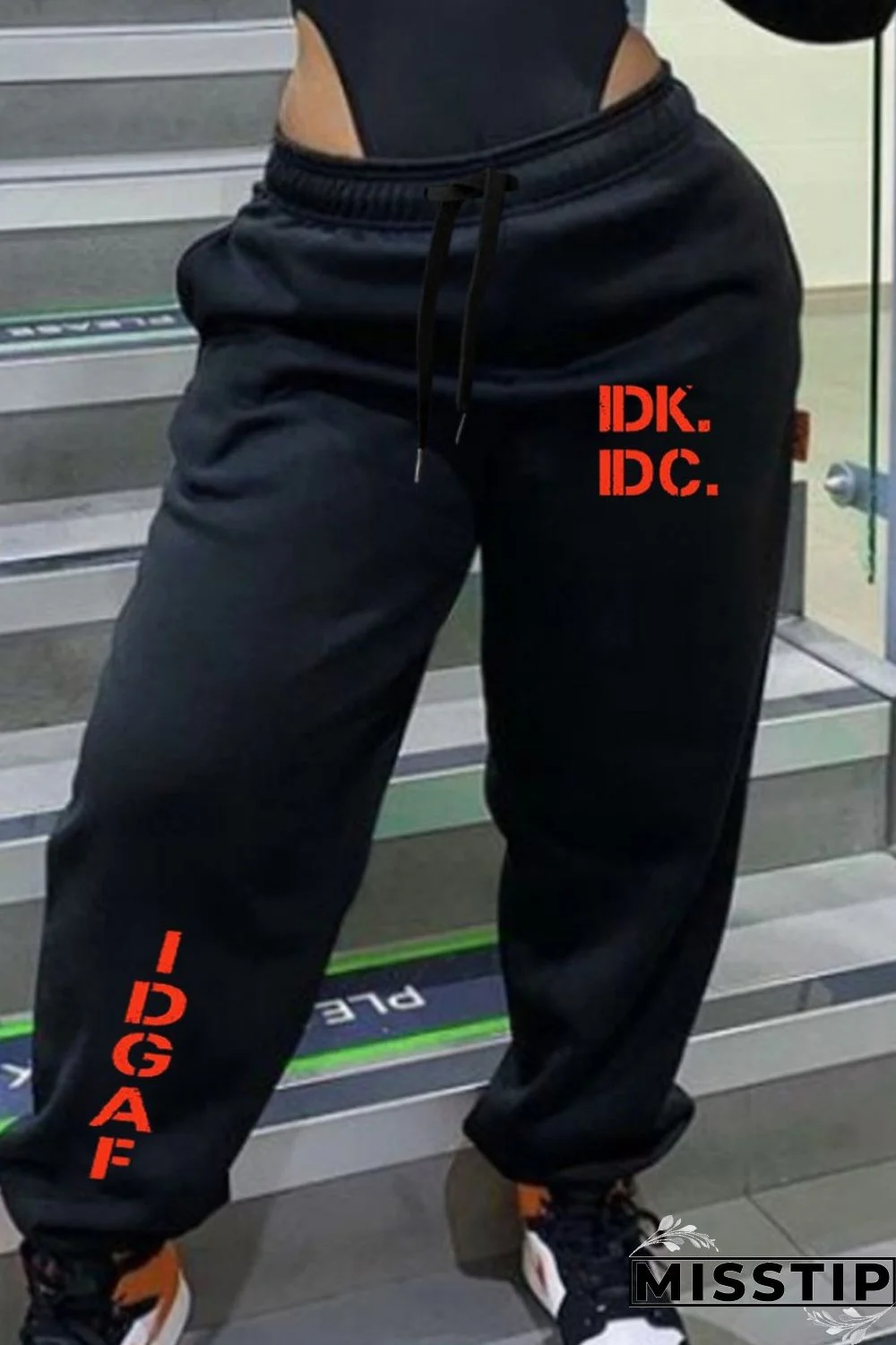 Black Casual Letter Print Basic Regular Mid Waist Conventional Positioning Print Trousers